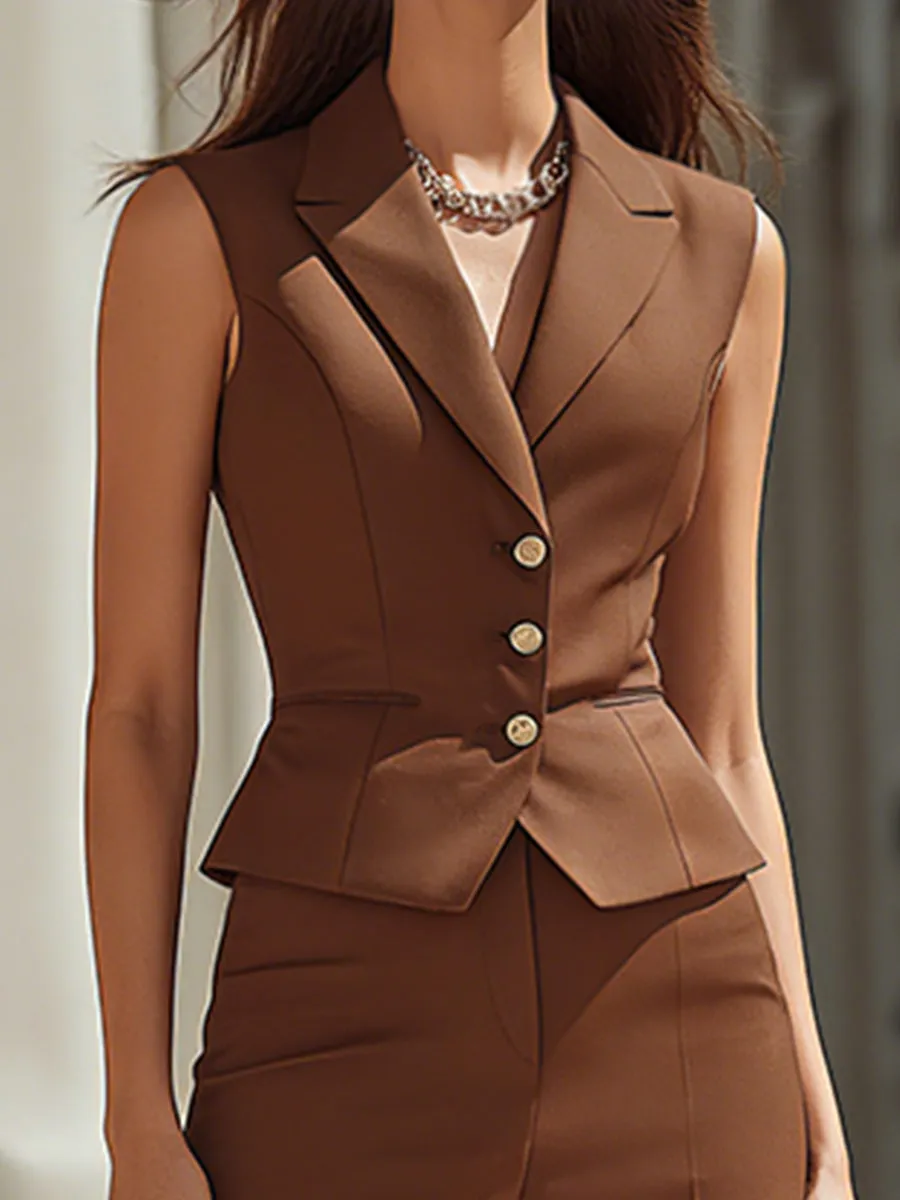 Sleeveless Tailored Blazer Vest & Wide-Leg Pants Set sold by Mooyius product image thumbnail 2