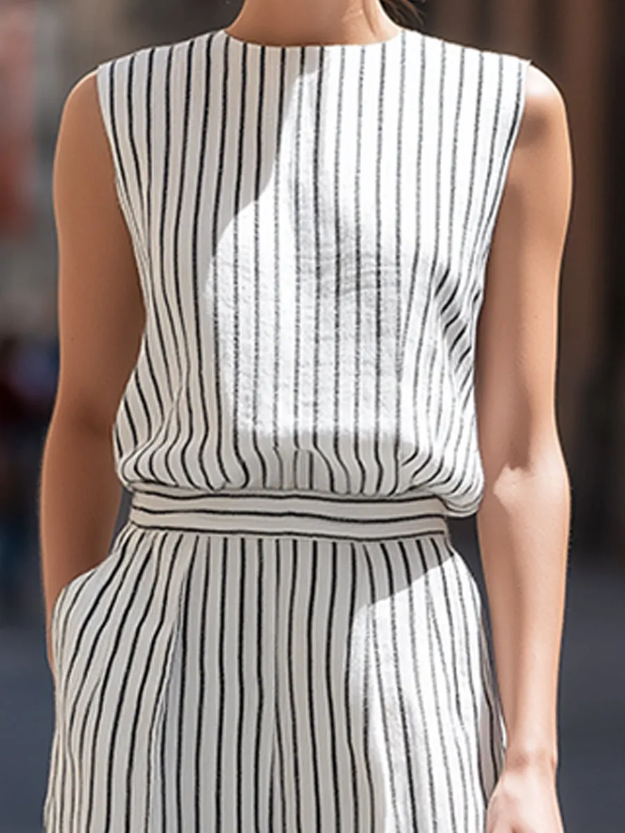 Minimalist Sleeveless Striped Top & Wide-Leg Pants Set sold by Mooyius product image thumbnail 4