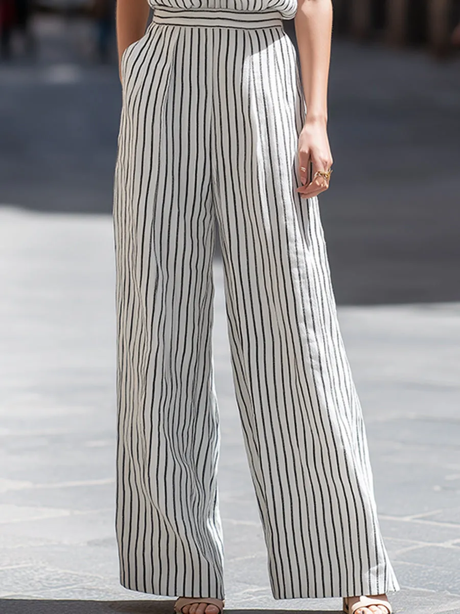 Minimalist Sleeveless Striped Top & Wide-Leg Pants Set sold by Mooyius product image thumbnail 3