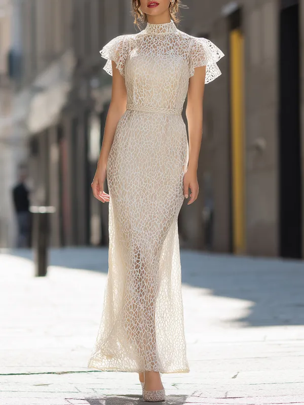 Lace High Neck Flutter Sleeve Maxi Dress made by Mooyius
