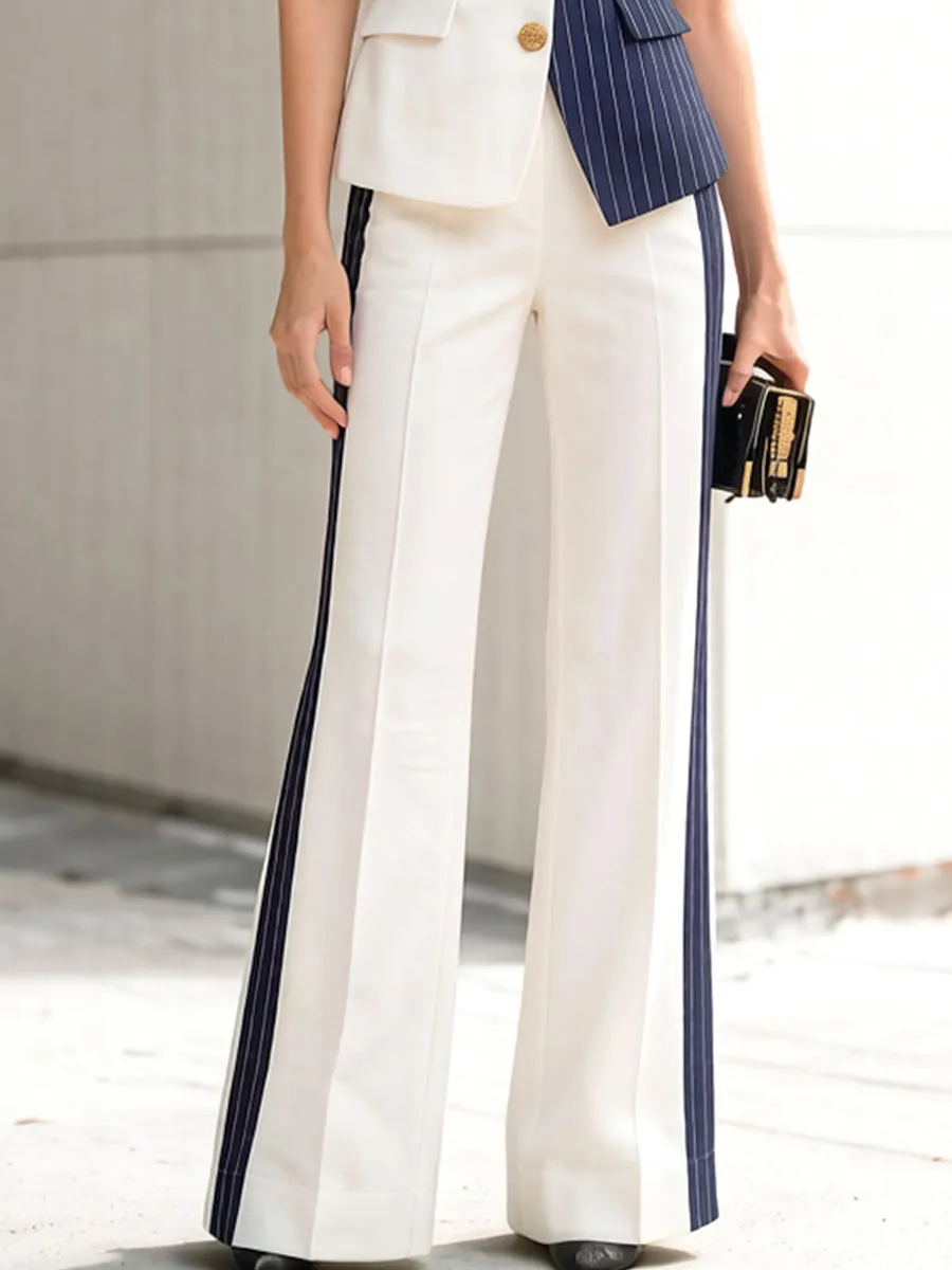 Contrast Short-Sleeve Blazer & High-Waisted Flare Pants Two-Piece Suit Set sold by Mooyius product image thumbnail 3