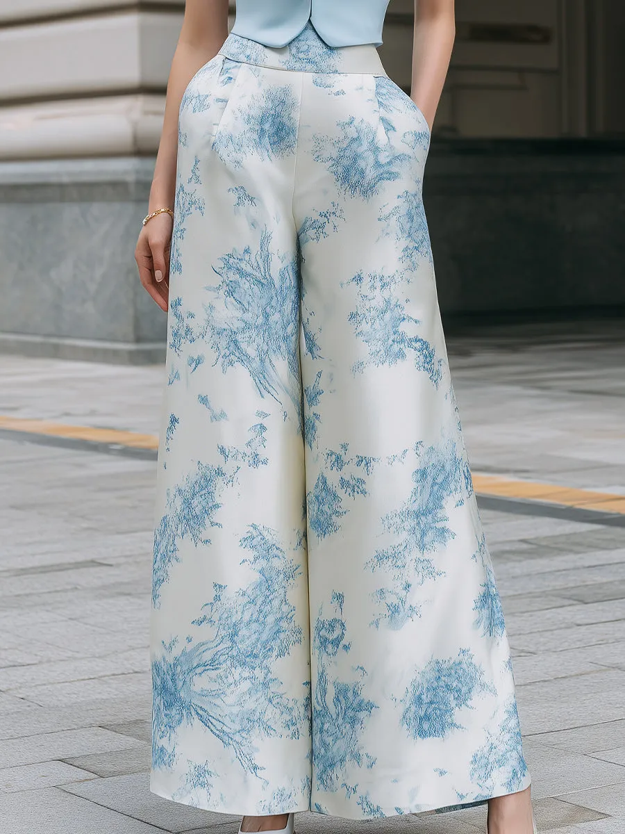 Ruffled Sleeveless Tailored Vest & Printed Wide-Leg Pants Set sold by Mooyius product image thumbnail 3