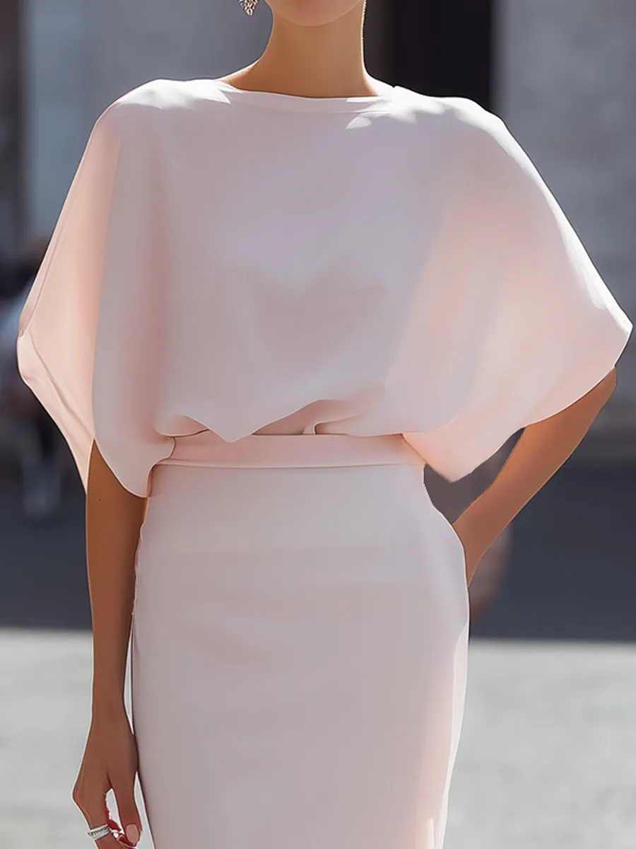 Draped Shawl-Sleeve Top & Skirt Two-Piece Set sold by Mooyius product image thumbnail 2