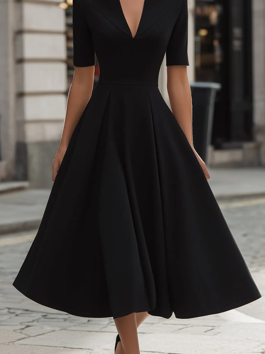 V-Neck Pleated A-Line Midi Dress sold by Mooyius product image thumbnail 4