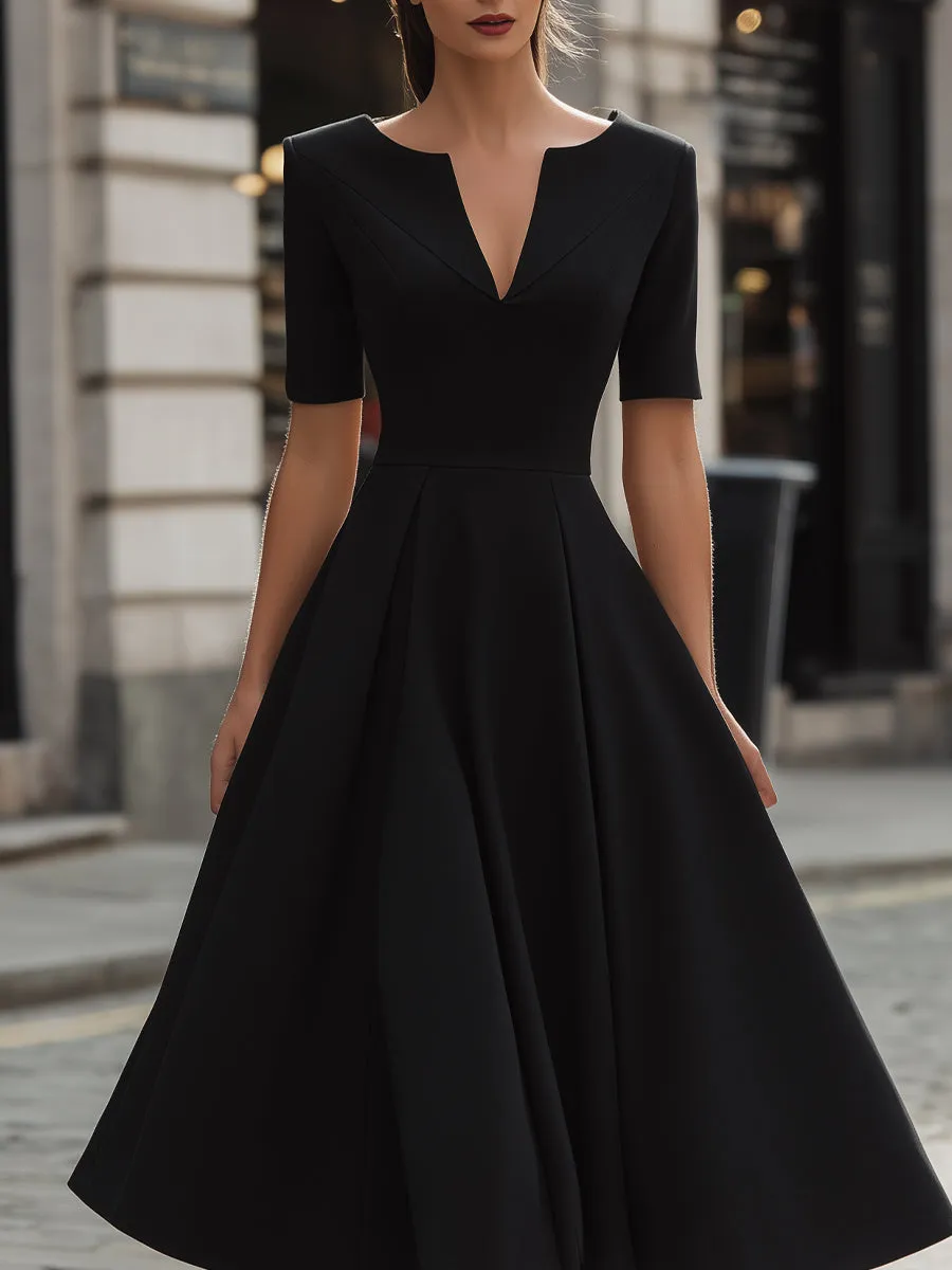 V-Neck Pleated A-Line Midi Dress sold by Mooyius product image thumbnail 3