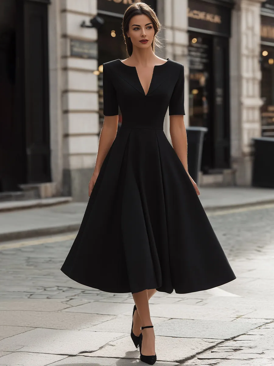 V-Neck Pleated A-Line Midi Dress sold by Mooyius product image thumbnail 2