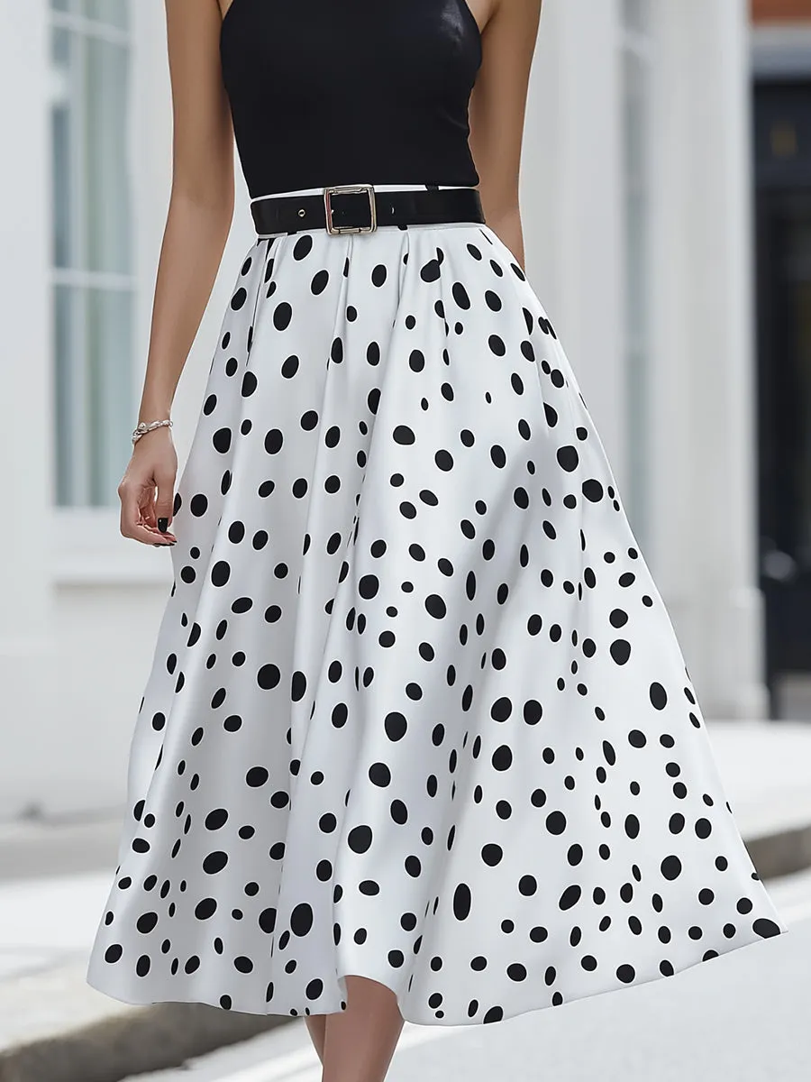 Black Halter Top & White Polka Dot Midi Skirt Two-Piece Set sold by Mooyius product image thumbnail 4
