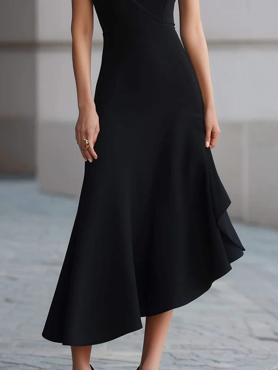 One-Shoulder Asymmetric Flare Maxi Dress sold by Mooyius product image thumbnail 4