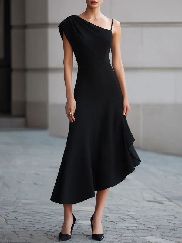 One-Shoulder Asymmetric Flare Maxi Dress made by Mooyius