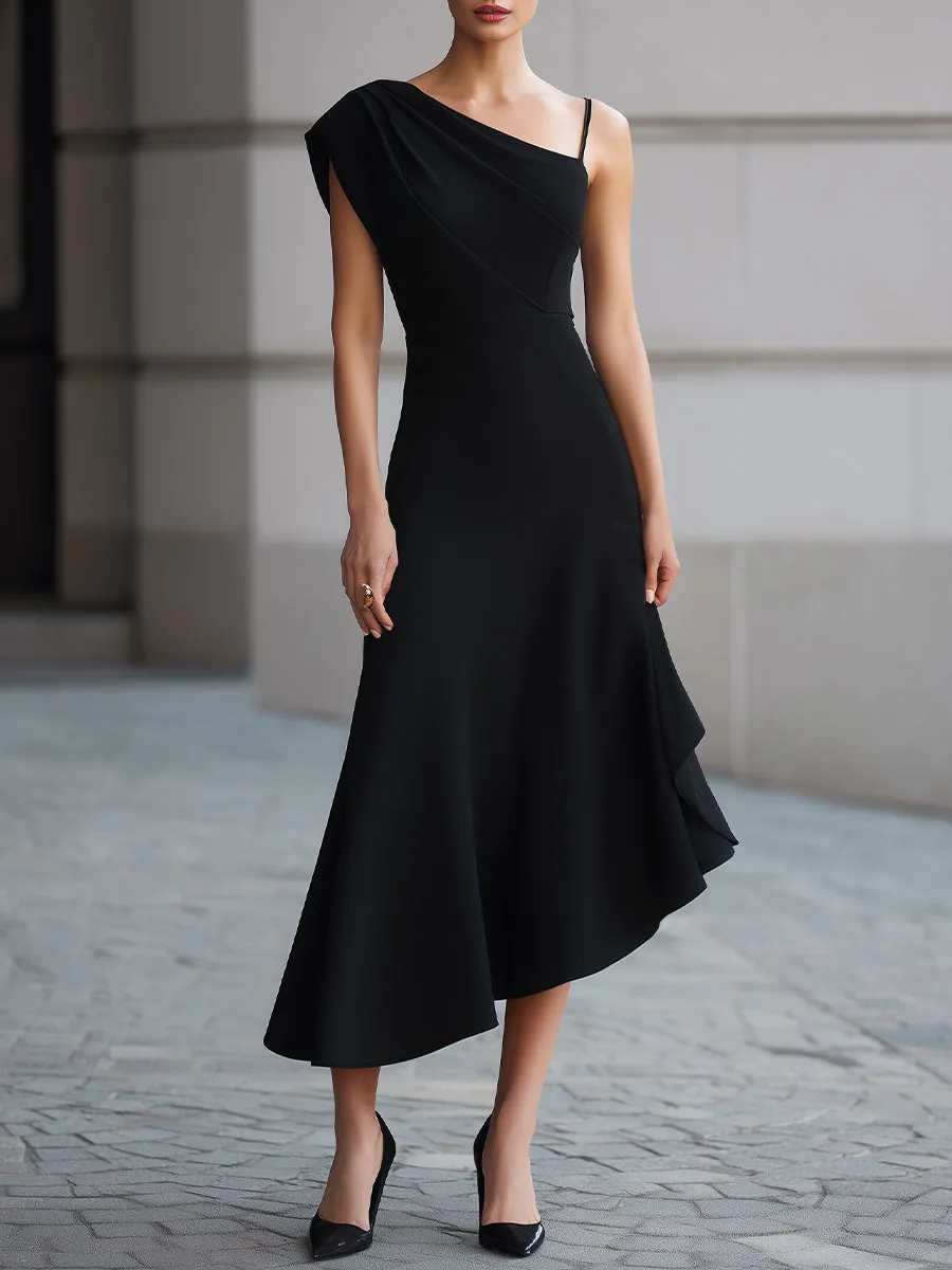 One-Shoulder Asymmetric Flare Maxi Dress sold by Mooyius