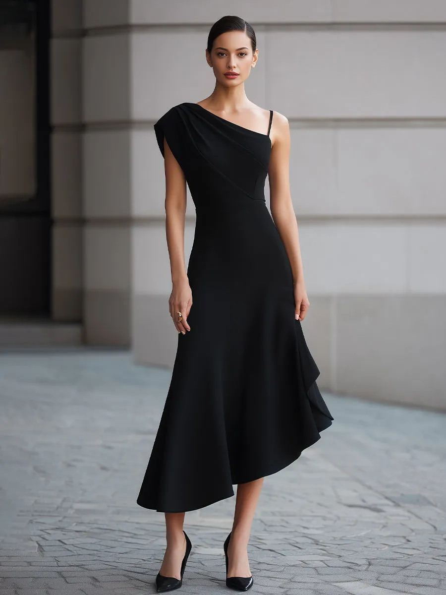 One-Shoulder Asymmetric Flare Maxi Dress sold by Mooyius product image thumbnail 2