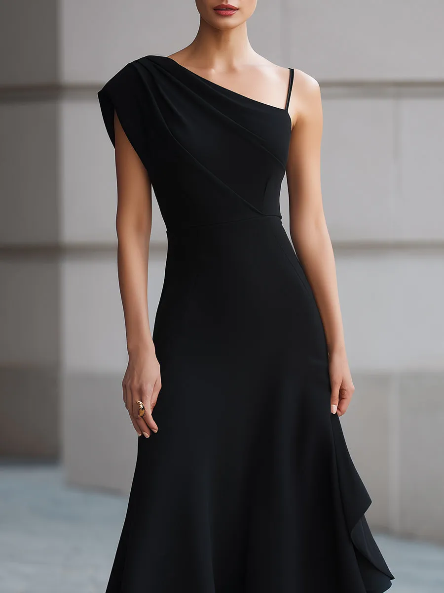 One-Shoulder Asymmetric Flare Maxi Dress sold by Mooyius product image thumbnail 3