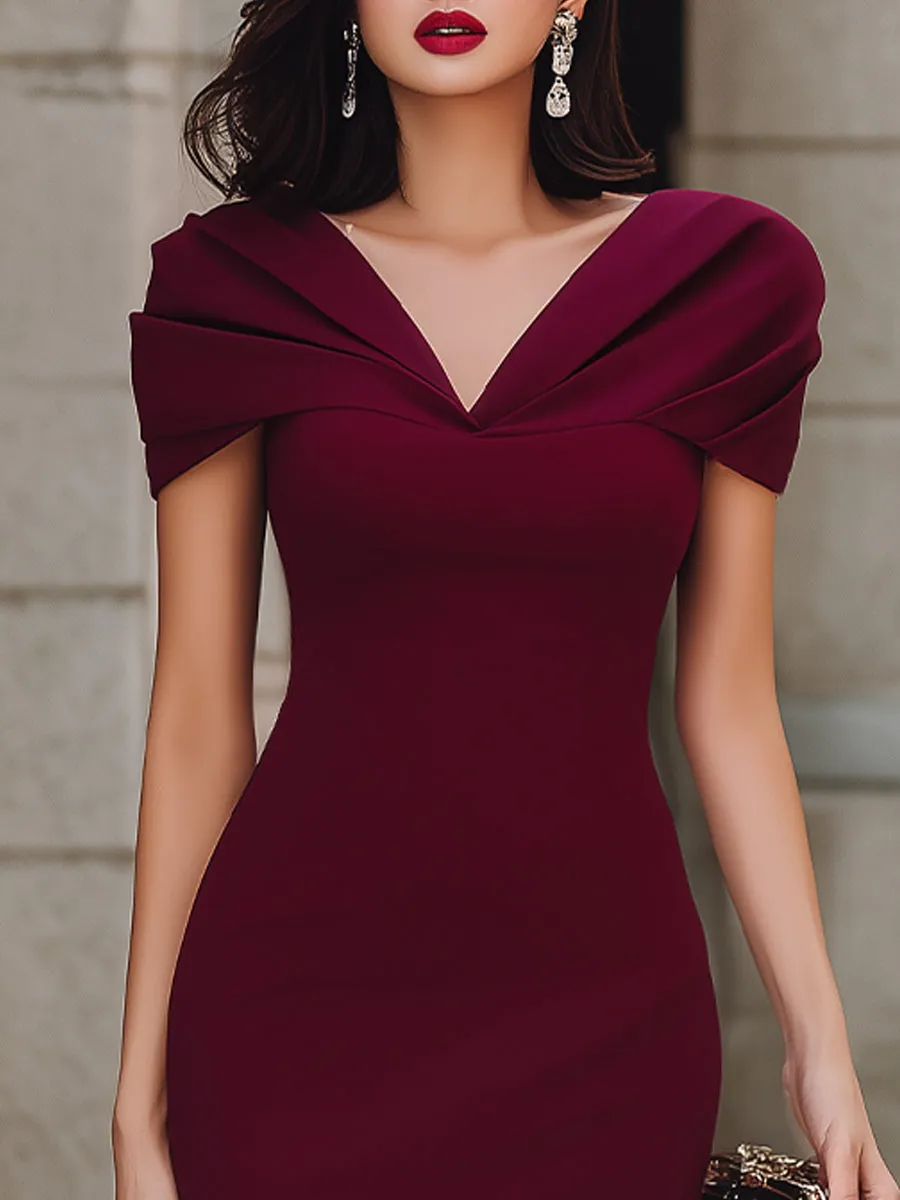 Off-Shoulder Draped Neckline Bodycon Midi Dress sold by Mooyius product image thumbnail 3