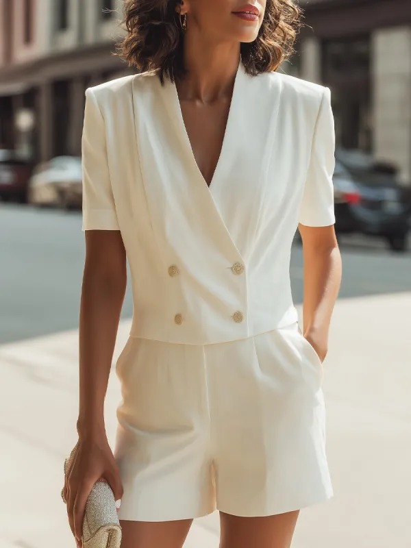 Short Sleeve Double-Breasted Blazer & Tailored Shorts Set made by Mooyius