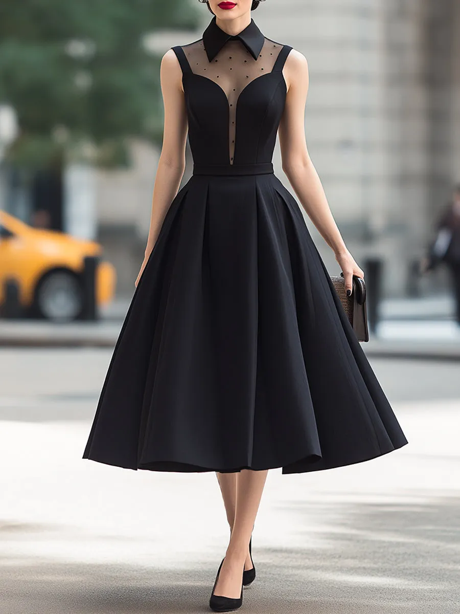 Sheer Panel High-Neck Pleated Midi Dress sold by Mooyius product image thumbnail 2