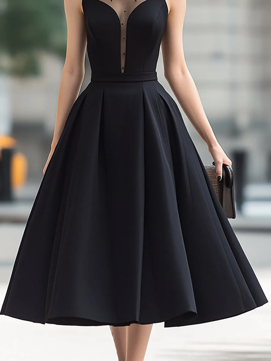 Sheer Panel High-Neck Pleated Midi Dress sold by Mooyius product image thumbnail 4
