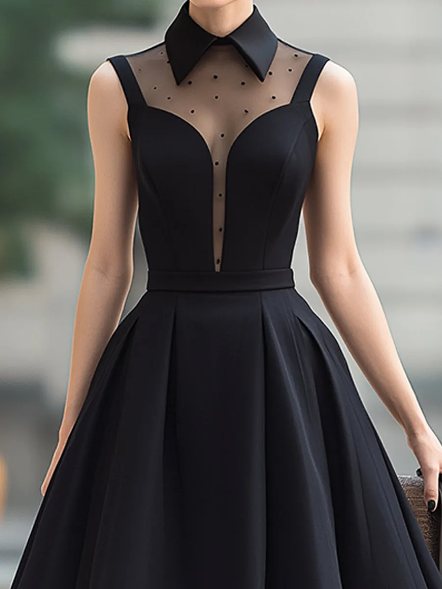 Sheer Panel High-Neck Pleated Midi Dress sold by Mooyius product image thumbnail 3