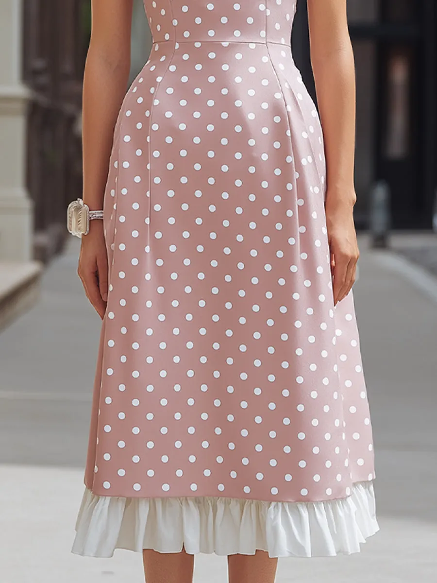 Polka Dot Square Neck Ruffle Hem Maxi Dress sold by Mooyius product image thumbnail 3