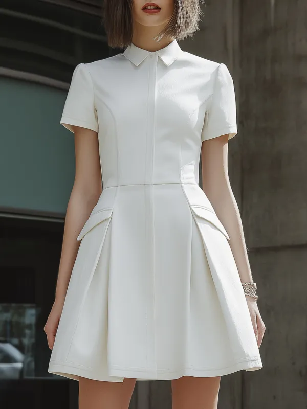 Structured Collared Short Sleeve A-Line Mini Dress made by Mooyius