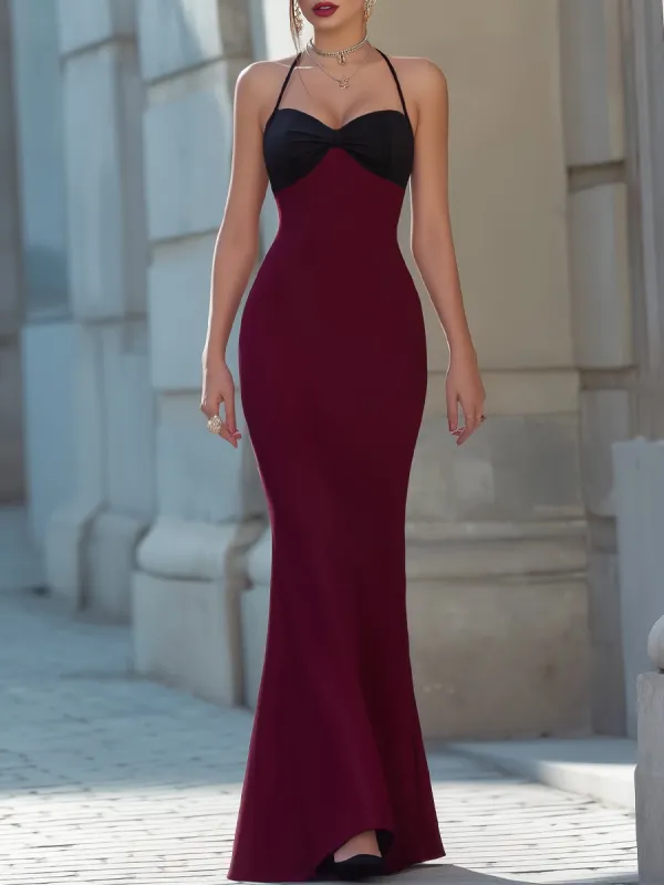 Halter Neck Contrast Bodice Mermaid Maxi Dress made by Mooyius