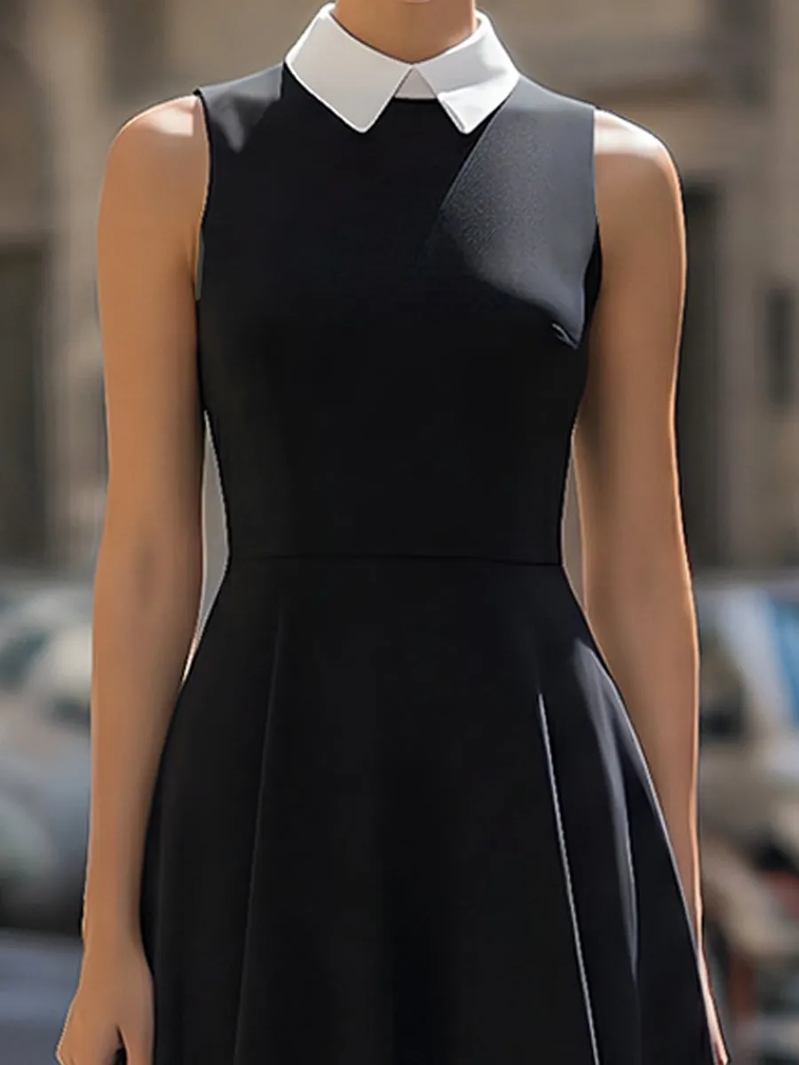 Sleeveless Contrast Collar Mesh Hem Midi Dress sold by Mooyius product image thumbnail 2