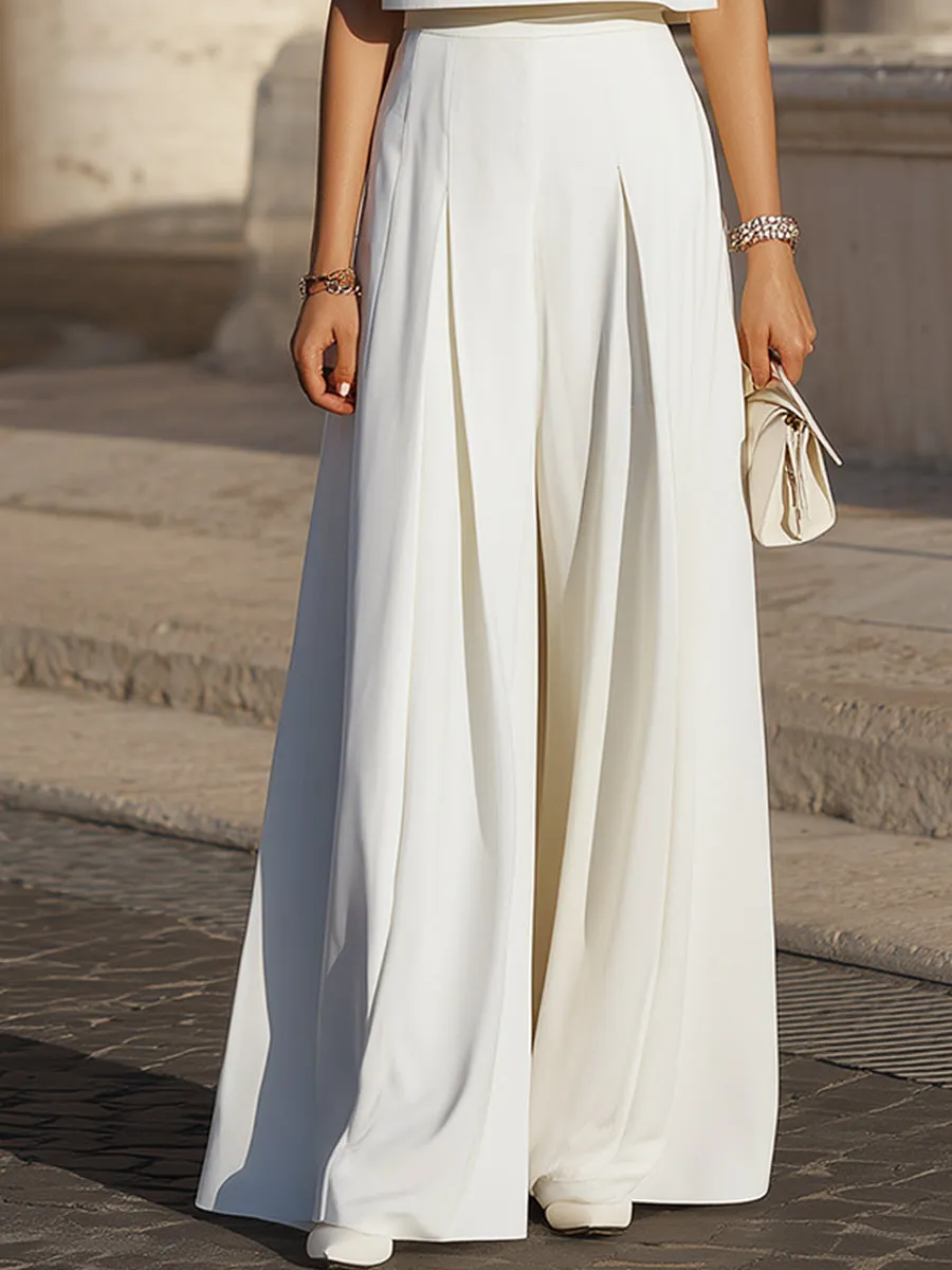Minimalist Cropped Top & Wide-Leg Pleated Pants Set sold by Mooyius product image thumbnail 4