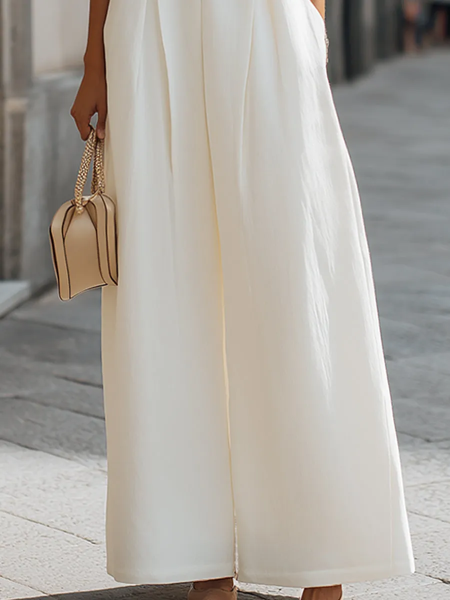 Sleeveless High-Neck Pleated Wide-Leg Jumpsuit sold by Mooyius product image thumbnail 3
