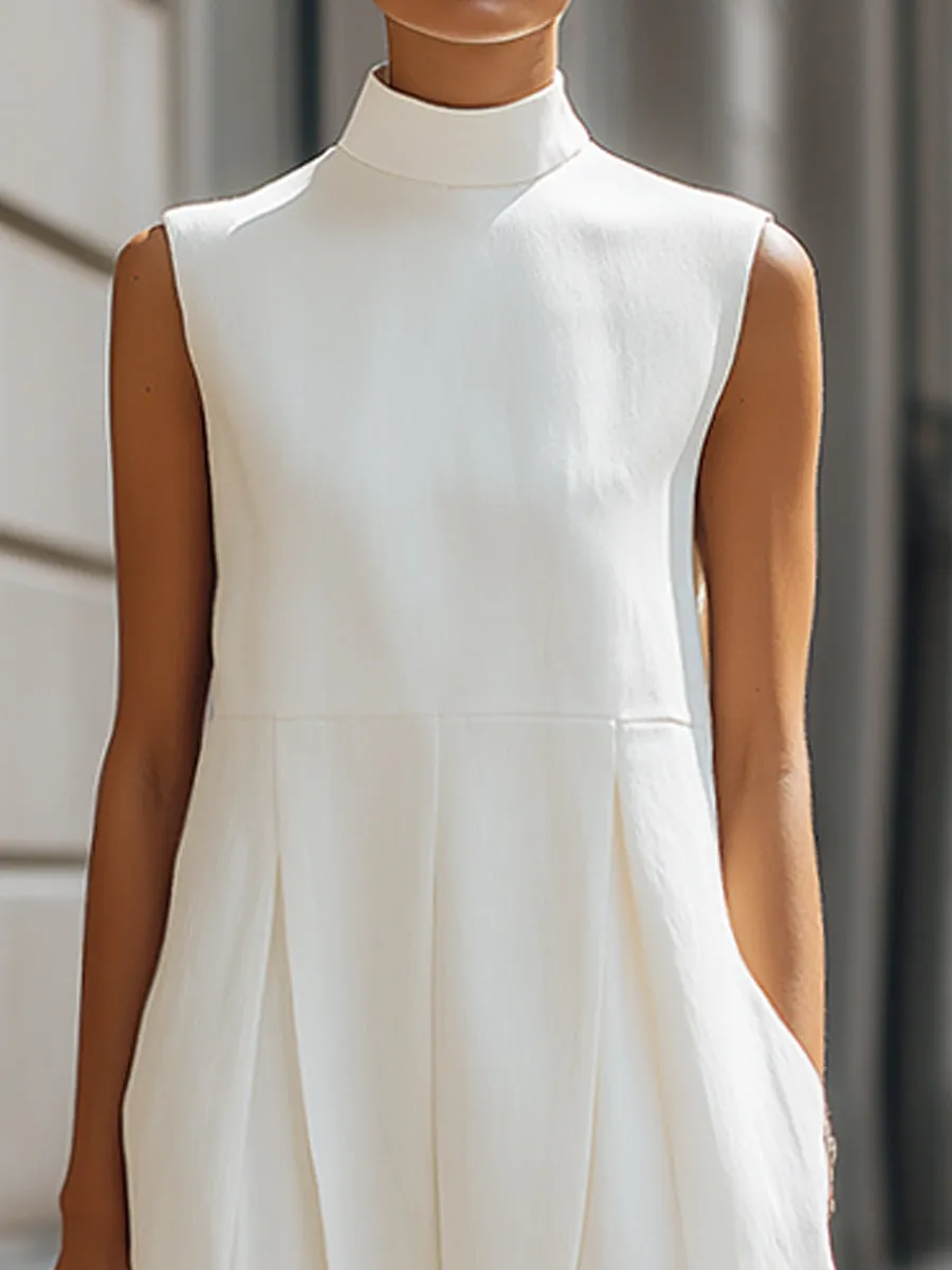 Sleeveless High-Neck Pleated Wide-Leg Jumpsuit sold by Mooyius product image thumbnail 2