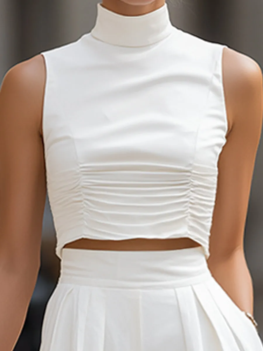 Mock Neck Ruched Crop Top & Wide-Leg Pants Set sold by Mooyius product image thumbnail 3