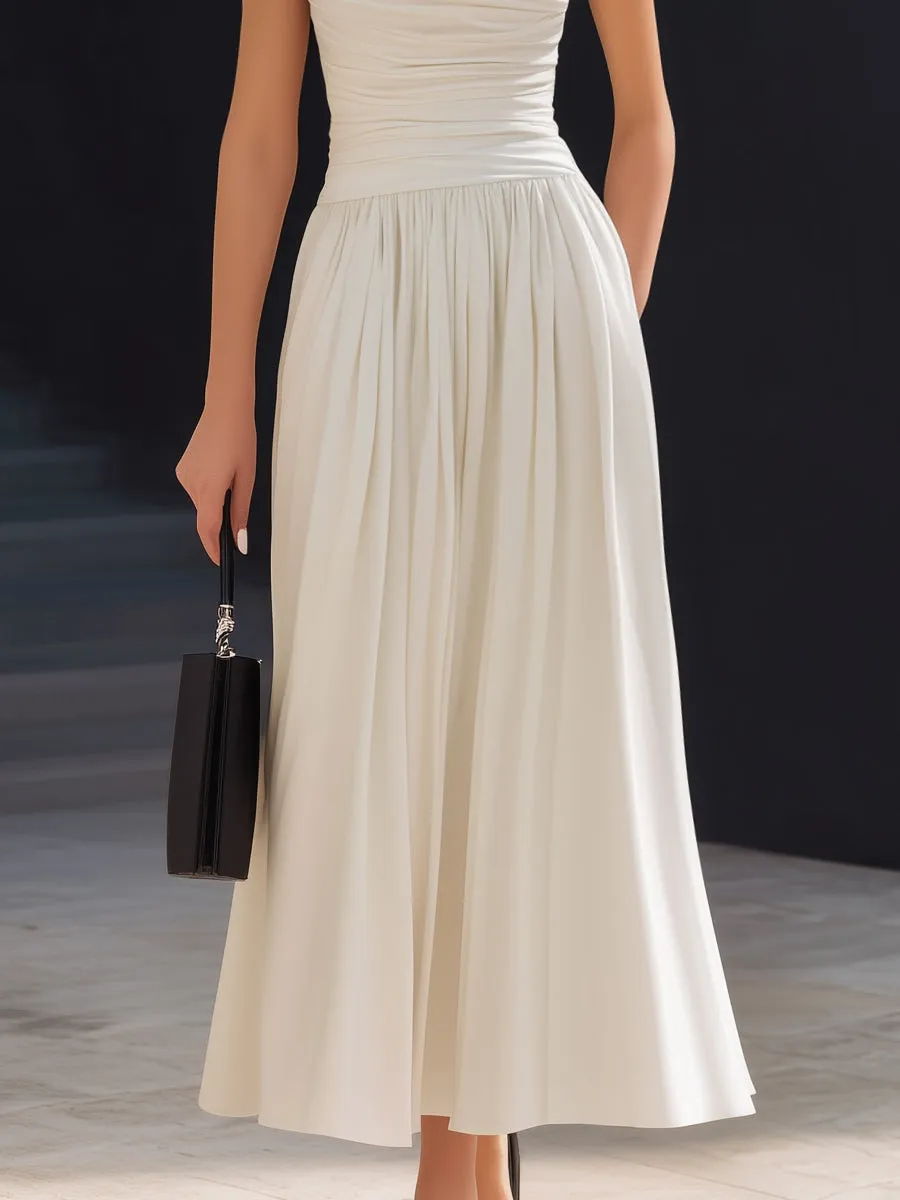 High-Neck Ruched Bodice Sleeveless Midi Dress sold by Mooyius product image thumbnail 3