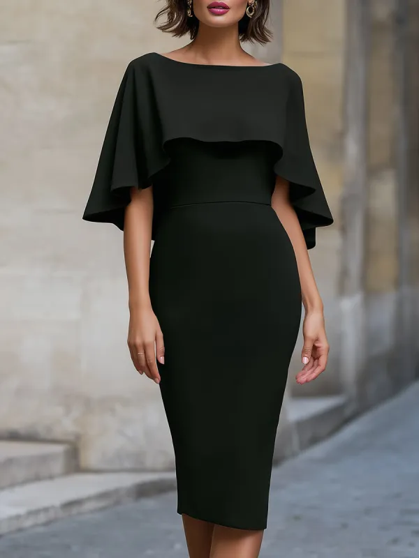 Cape Overlay Flutter Sleeve Fitted Midi Dress made by Mooyius