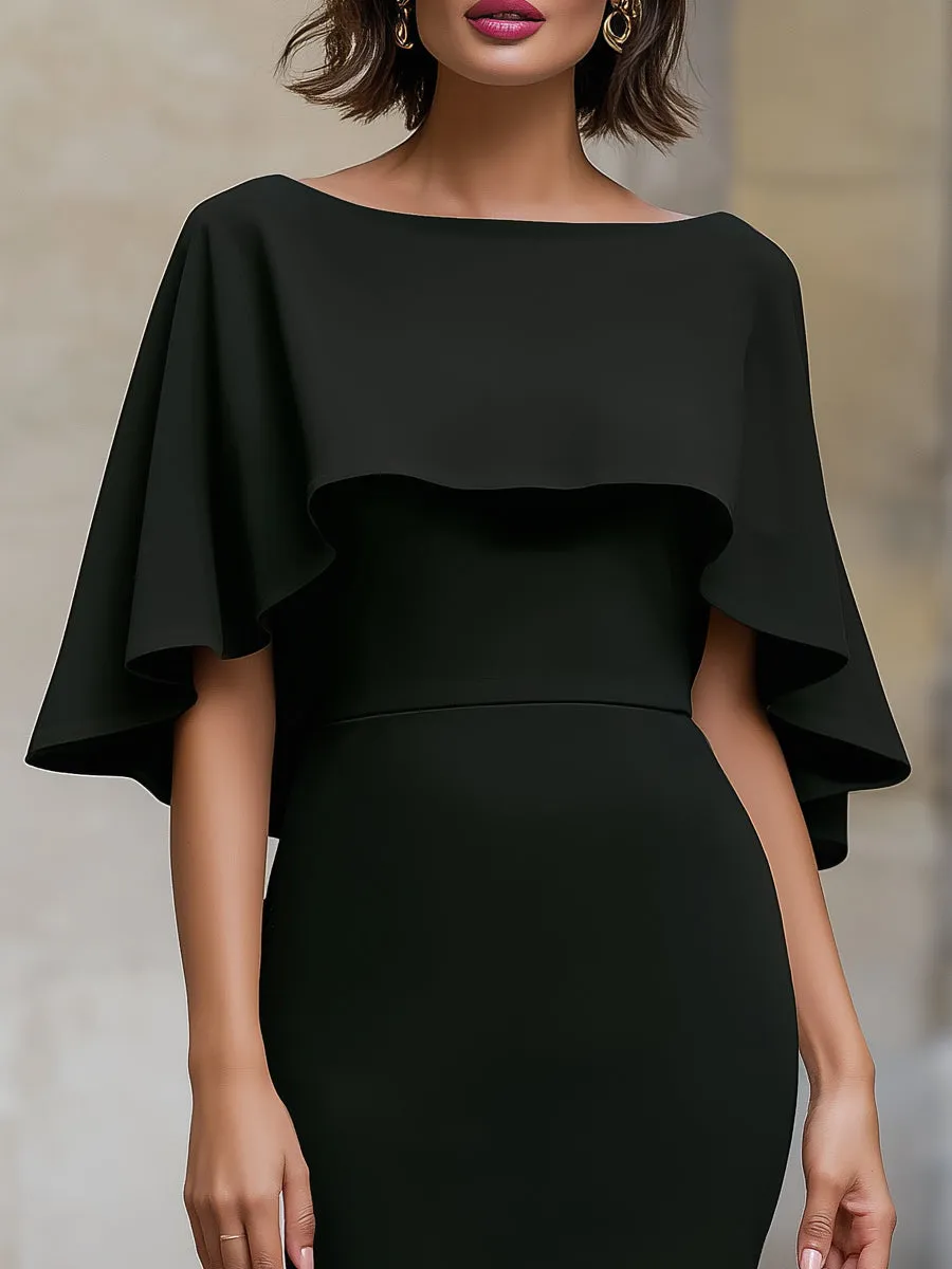 Cape Overlay Flutter Sleeve Fitted Midi Dress sold by Mooyius product image thumbnail 2
