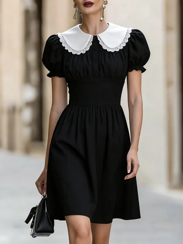Vintage Peter Pan Collar Puff Sleeve Mini Dress made by Mooyius