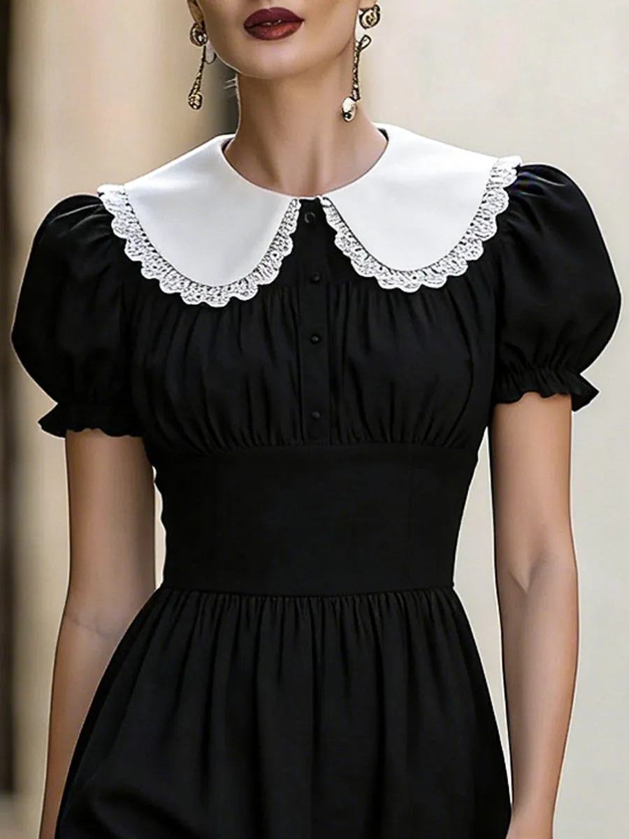Vintage Peter Pan Collar Puff Sleeve Mini Dress sold by Mooyius product image thumbnail 2