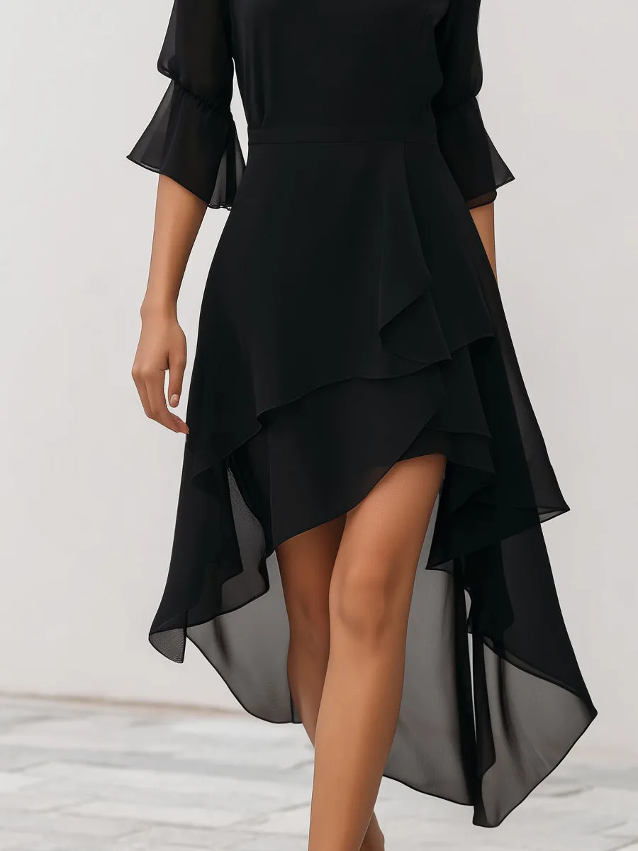 Asymmetric Layered Chiffon Hem Midi Dress sold by Mooyius product image thumbnail 3