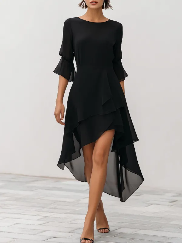 Asymmetric Layered Chiffon Hem Midi Dress made by Mooyius