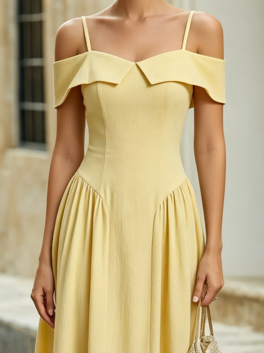 Elegant Off-the-Shoulder Midi Dress, Sweetheart Neckline Flared A-Line Sundress sold by Mooyius product image thumbnail 2