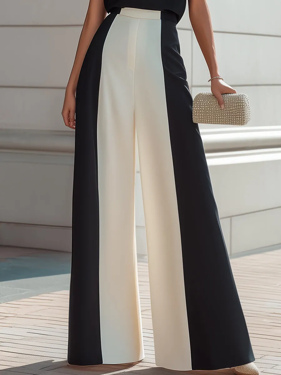 High-Neck Sleeveless Top & Contrast Wide-Leg Pants Set sold by Mooyius product image thumbnail 3