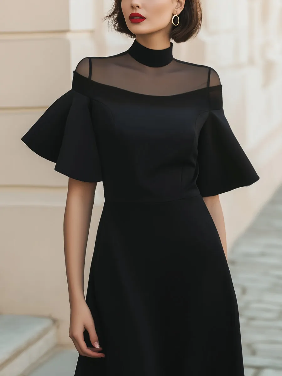 Sheer Yoke Off-Shoulder Flare Sleeve Mini Dress sold by Mooyius product image thumbnail 2