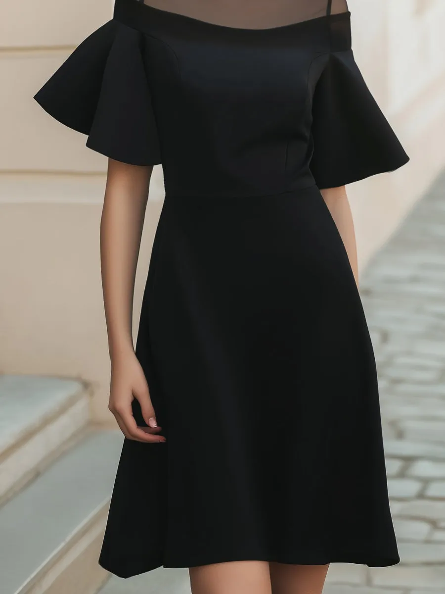 Sheer Yoke Off-Shoulder Flare Sleeve Mini Dress sold by Mooyius product image thumbnail 3