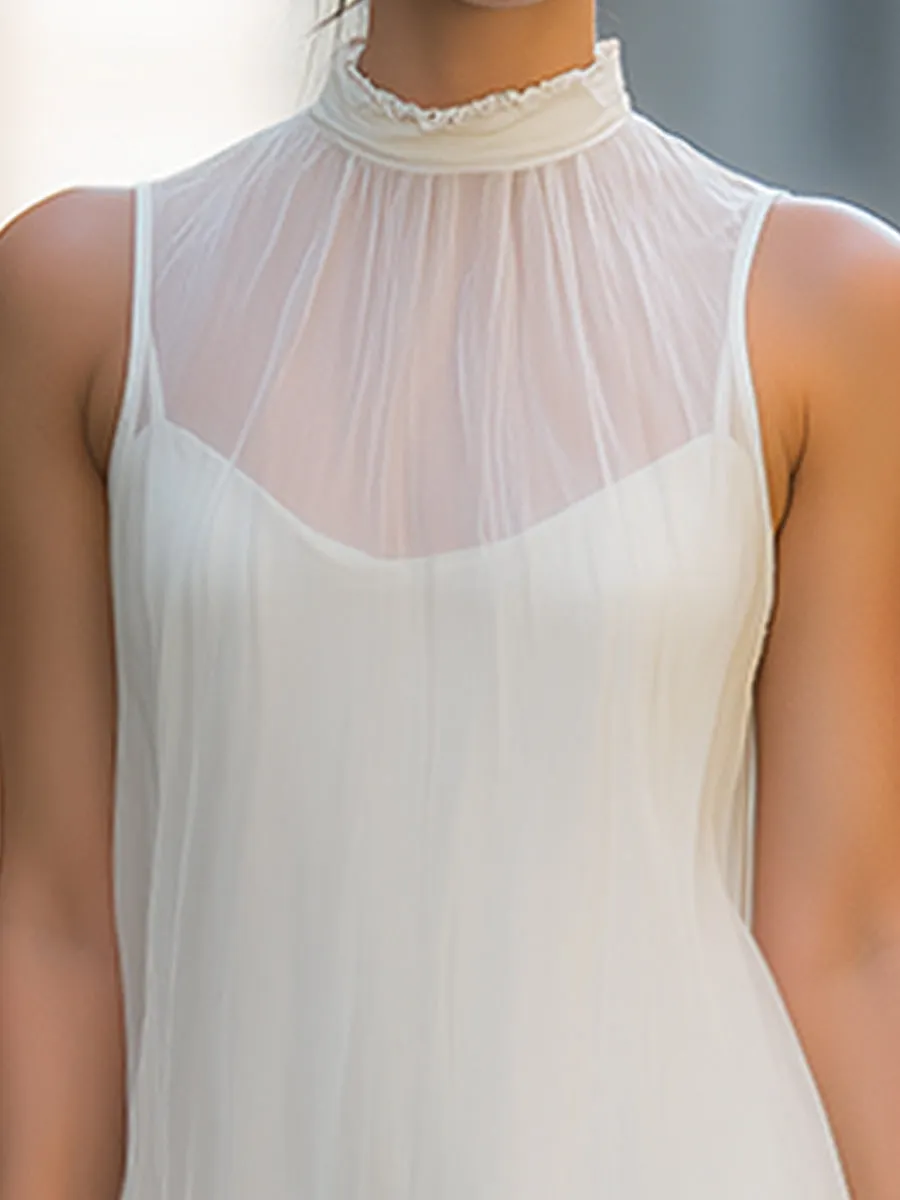 Sheer High-Neck Pleated Midi Dress sold by Mooyius product image thumbnail 3