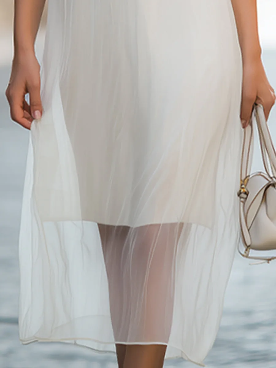 Sheer High-Neck Pleated Midi Dress sold by Mooyius product image thumbnail 4