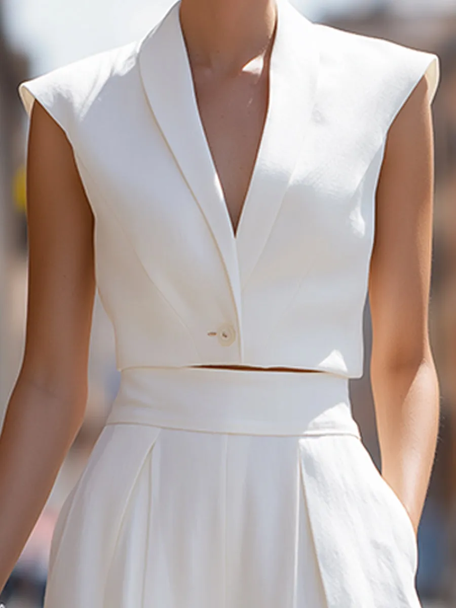 Sleeveless Cropped Blazer Top & Wide-Leg Pants Set sold by Mooyius product image thumbnail 3