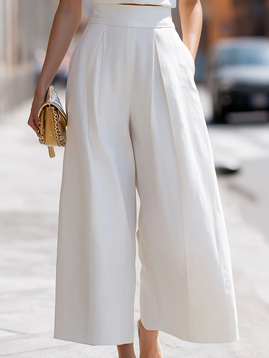 Sleeveless Cropped Blazer Top & Wide-Leg Pants Set sold by Mooyius product image thumbnail 2