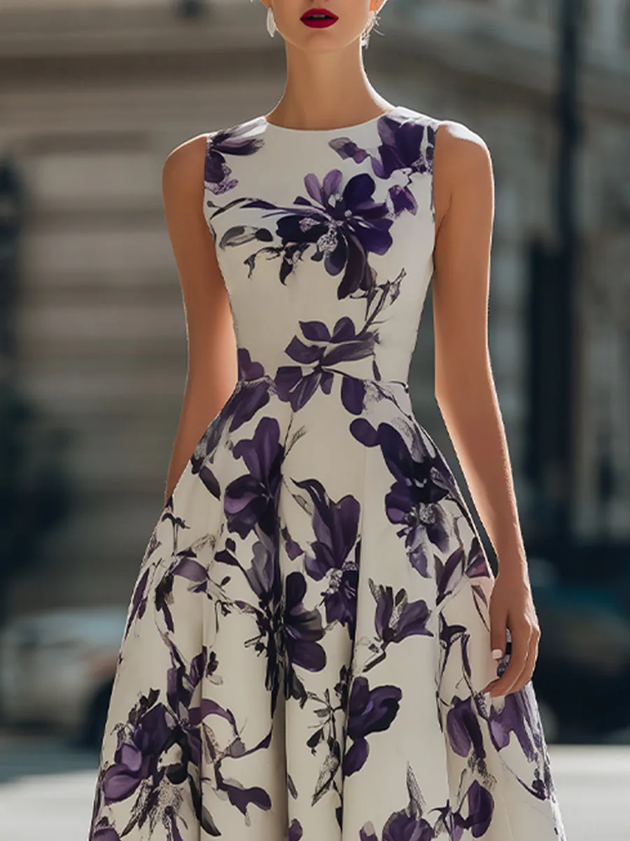Sleeveless Floral Print A-Line Midi Dress sold by Mooyius product image thumbnail 3