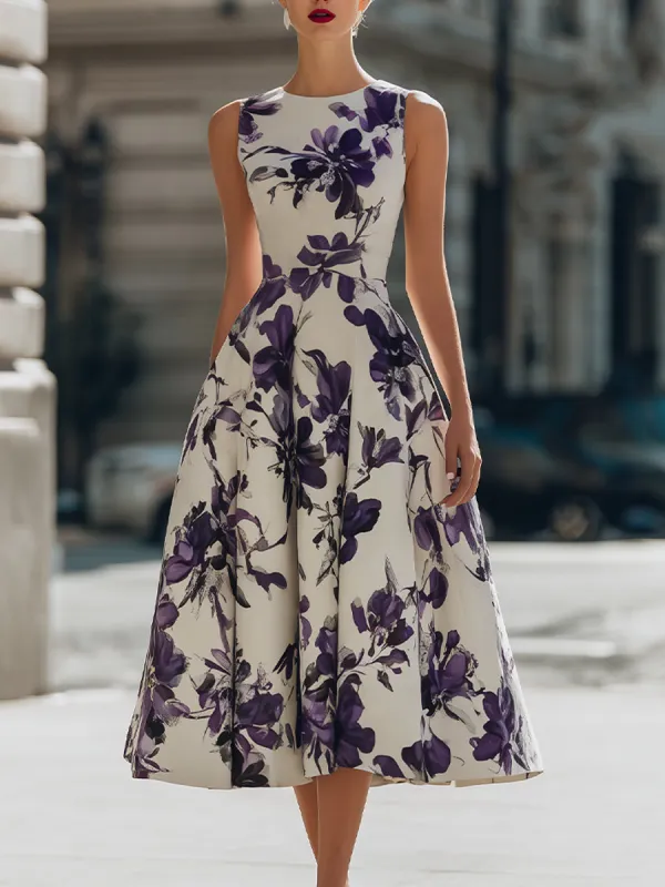 Sleeveless Floral Print A-Line Midi Dress made by Mooyius