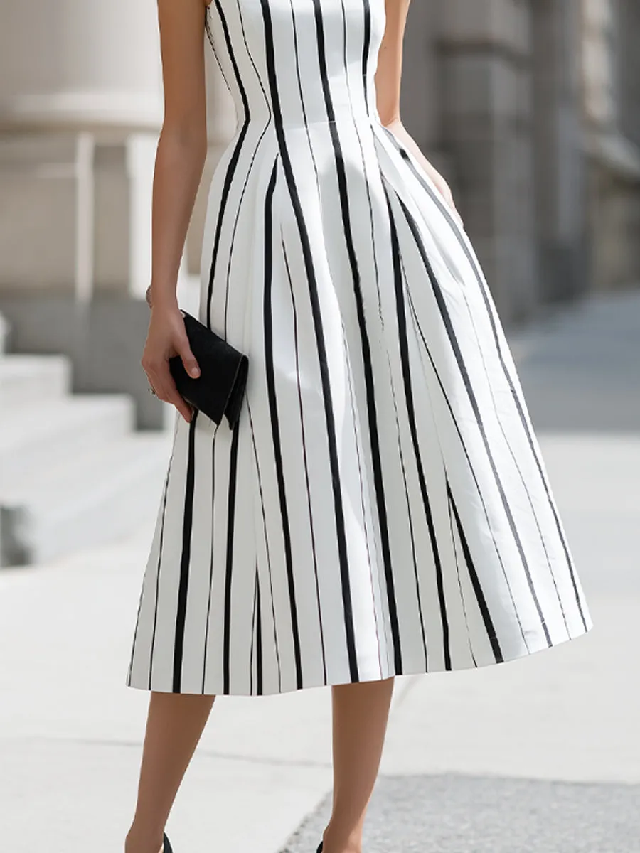 Sleeveless Vertical Stripe A-Line Midi Dress sold by Mooyius product image thumbnail 4