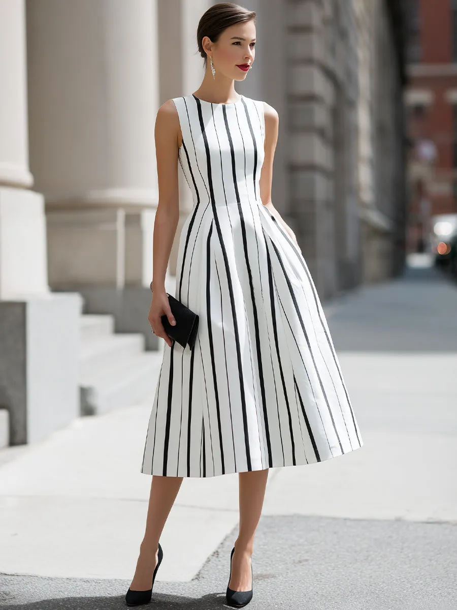 Sleeveless Vertical Stripe A-Line Midi Dress sold by Mooyius product image thumbnail 2