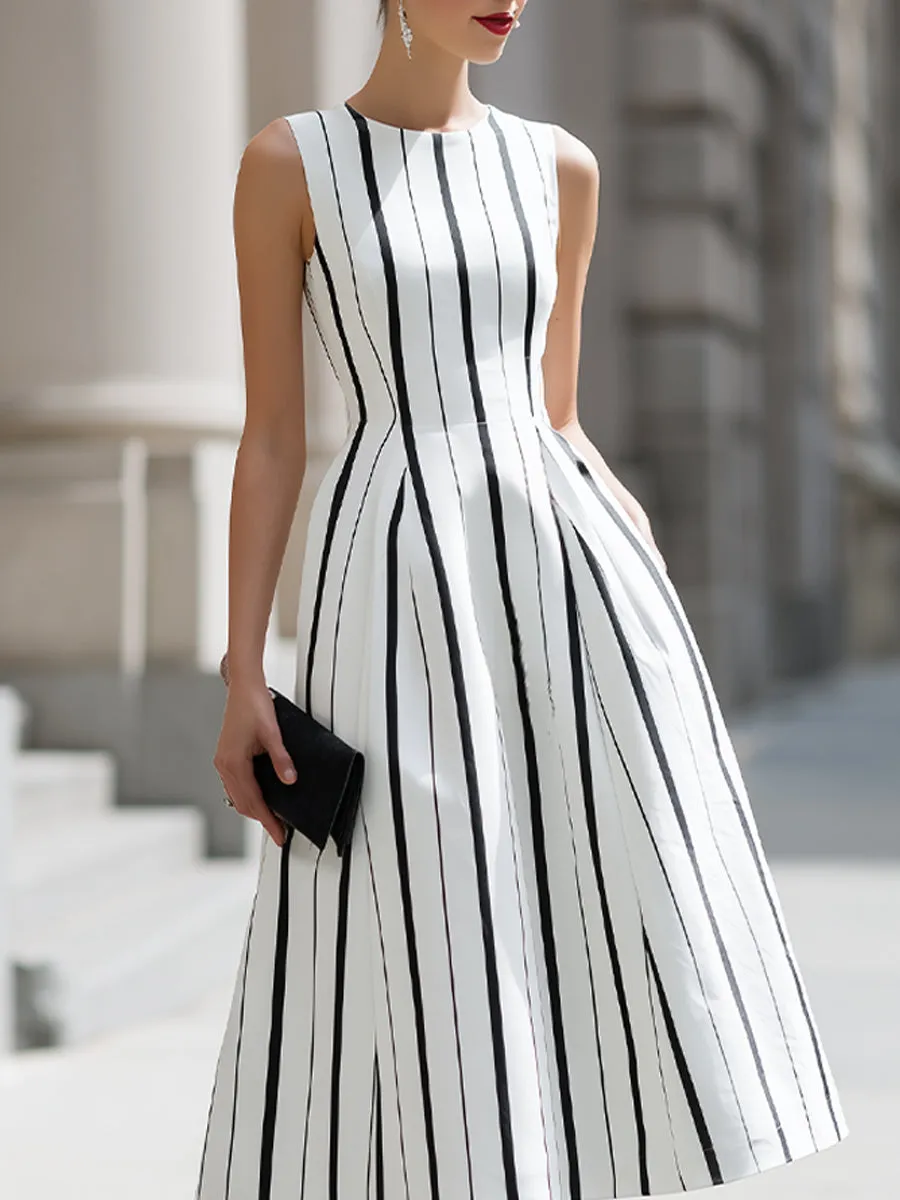 Sleeveless Vertical Stripe A-Line Midi Dress sold by Mooyius product image thumbnail 3