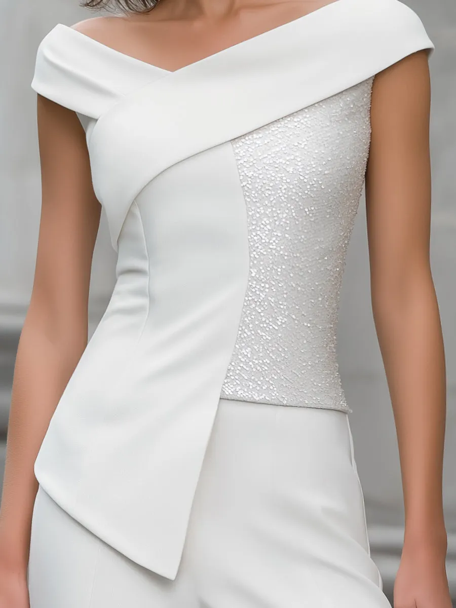 Asymmetric Off-Shoulder Sequin Panel Structured Top sold by Mooyius product image thumbnail 3